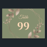 Modern Simple botanical elegant sage green gold  Table Number<br><div class="desc">The serene Sage Green backdrop sets a tranquil mood, while the regal Gold frame adds an element of opulence, symbolising the grandeur of love. With a subtle shade of Apricot, the design radiates warmth and romance. Delicate leaves in the top left and bottom right corners evoke the promise of growth...</div>