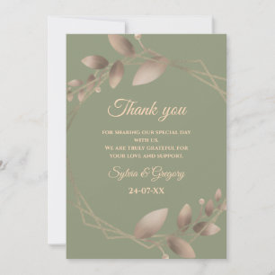 Modern Simple botanical elegant sage green gold Thank You Card