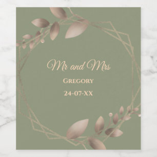 Modern Simple botanical elegant sage green gold Wine Label