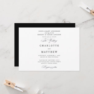 Modern Simple Both Parents Black & White Wedding Invitation