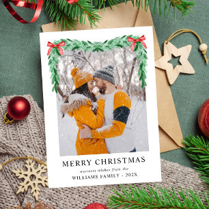 Modern Simple Bow Merry Christmas Photo Holiday Card