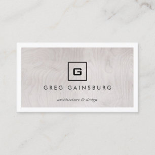 MODERN & SIMPLE BOX LOGO on GRAY WOODGRAIN Business Card
