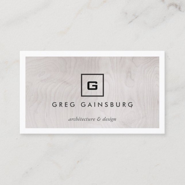 MODERN & SIMPLE BOX LOGO on GRAY WOODGRAIN Business Card (Front)