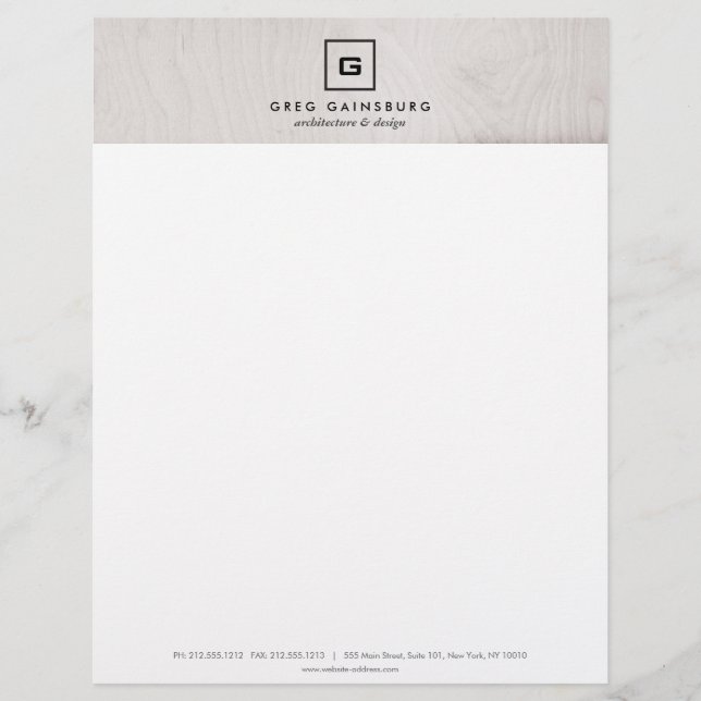 MODERN & SIMPLE BOX LOGO on GRAY WOODGRAIN Letterhead Template (Front)