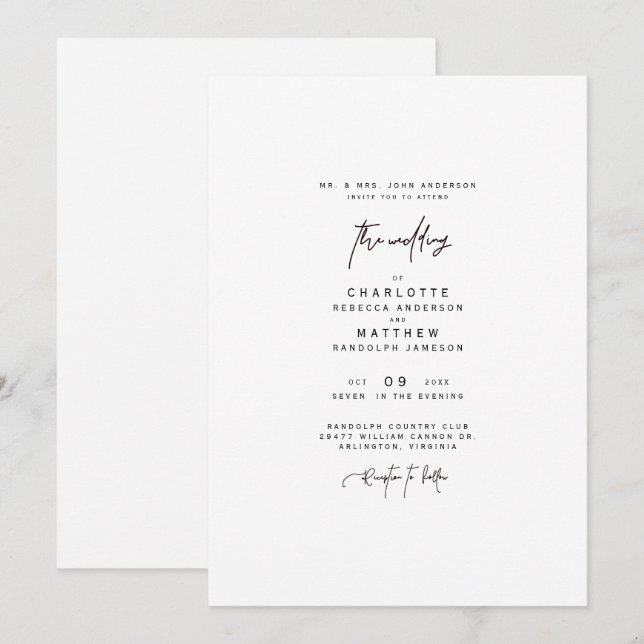 Modern Simple Bride Parents Wedding Invitation (Front/Back)