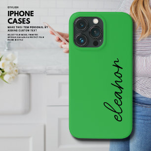 Modern Simple Bright Green Script Name Monogram iPhone 13 Pro Case