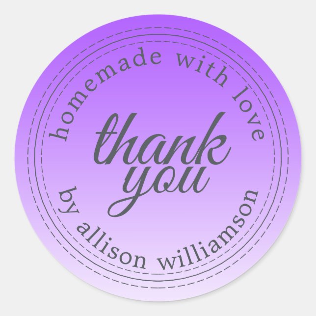 Modern simple bright purple ombre thank you classic round sticker (Front)