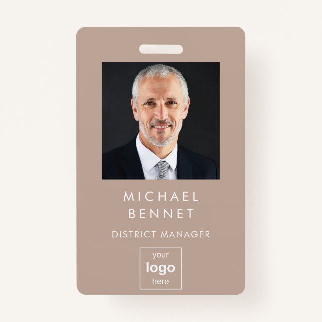 Modern Simple Brown Corporate Photo ID ID Badge (Front)