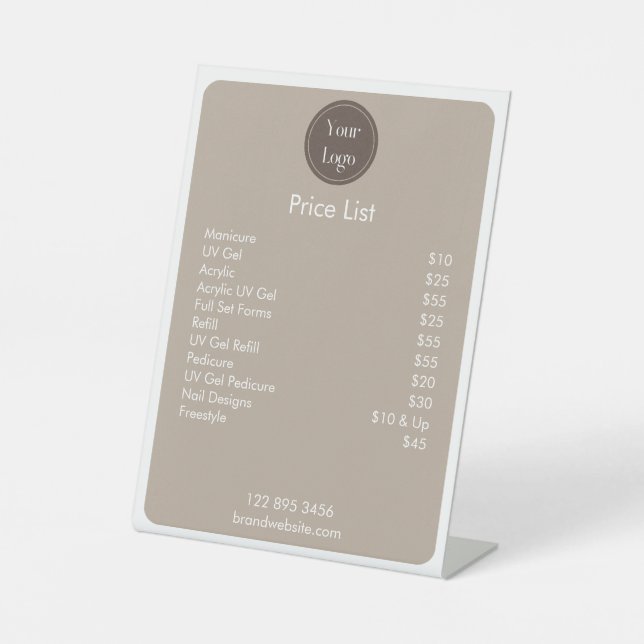 Modern Simple Brown Cream Minimalist Price List Pedestal Sign (Front)
