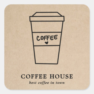 Modern Simple Brown Cute Coffee Square Sticker