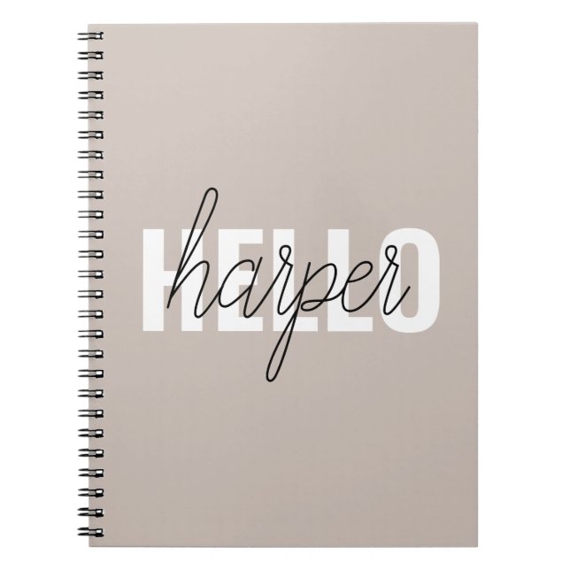 Modern Simple Brown Hello And You Name Notebook (Front)