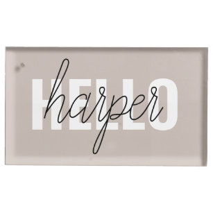 Modern Simple Brown Hello And You Name Place Card Holder