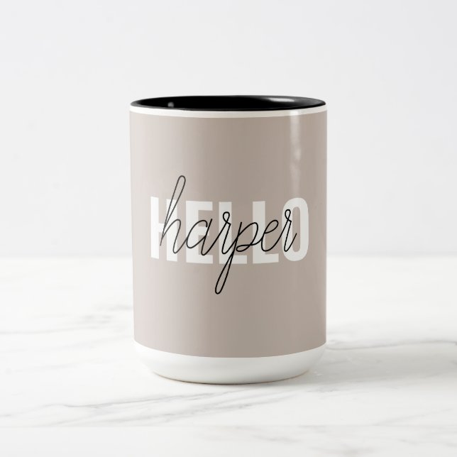 Modern Simple Brown Hello And You Name Two-Tone Coffee Mug (Center)