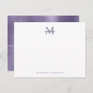 Modern Simple Brushed Metal Purple Monogram Card