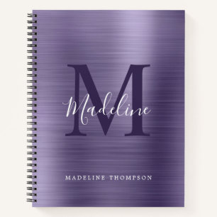 Modern Simple Brushed Metallic Purple Monogram Notebook