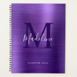 Modern Simple Brushed Metallic Purple Monogram Pla Planner<br><div class="desc">Modern Simple Brushed Metallic Purple Monogram Planner</div>