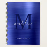 Modern Simple Brushed Metallic Royal Blue Monogram Planner<br><div class="desc">Modern Simple Brushed Metallic Royal Blue Monogram Planner</div>