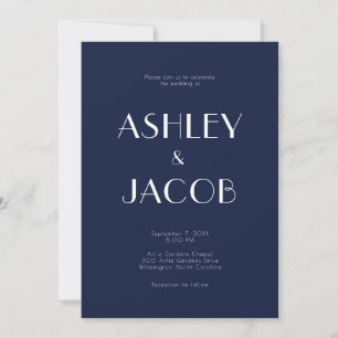 Modern Simple Budget Navy Blue Wedding Invitation