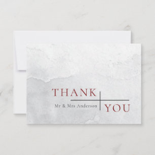 Modern Simple Burgundy Grey Watercolor Wedding Thank You Card