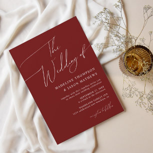 Modern Simple Burgundy Red Script The Wedding Invitation