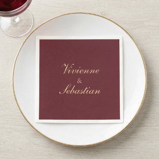 Modern Simple Burgundy Script Minimalist Wedding Napkin