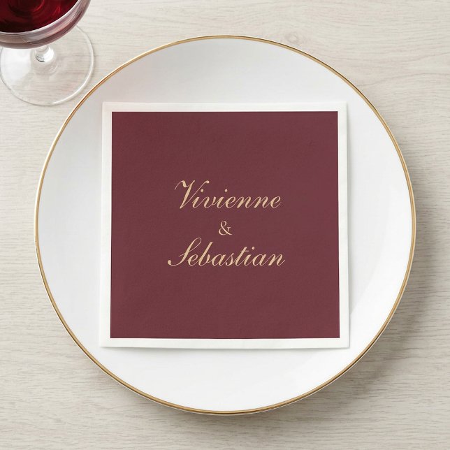 Modern Simple Burgundy Script Minimalist Wedding Napkin (Modern Simple Burgundy Script Minimalist Wedding Napkins)