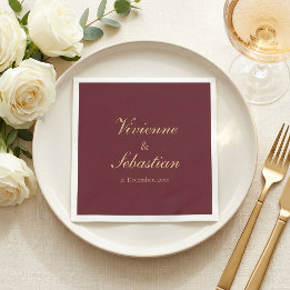 Modern Simple Burgundy Script Minimalist Wedding Napkin