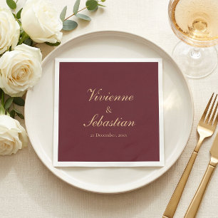 Modern Simple Burgundy Script Minimalist Wedding Napkin