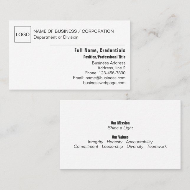 Modern Simple Business Detailed Black and White  Card (Front/Back)