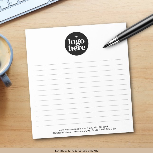 Modern Simple Business Logo Notepad (Notepad shown in 5.5 x 6 inches. Add your logo and business information. )