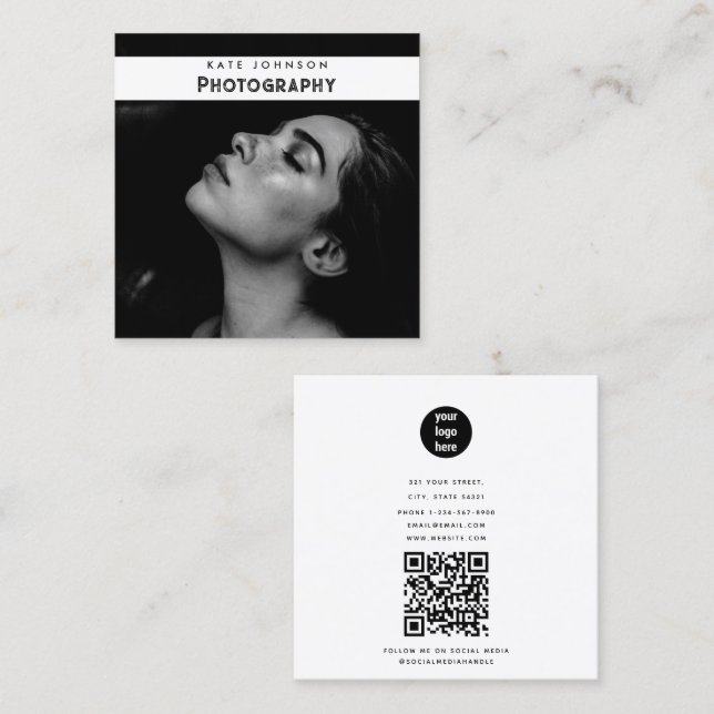 Modern Simple Business Logo Photographer Photo Square Business Card (Front/Back)