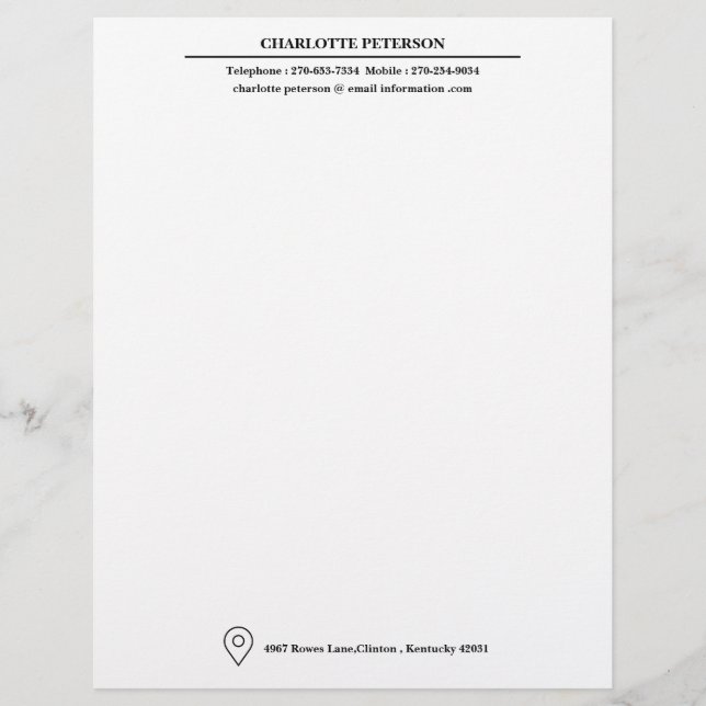 Modern Simple Business or Personal  Custom Letterhead (Front)