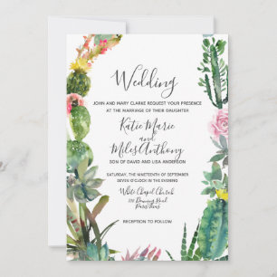Modern Simple Cactus Succulent Wedding Invitation