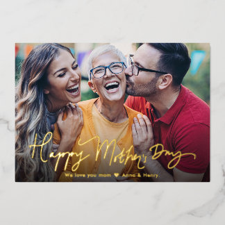 Modern Simple Calligraphy Happy Mother's Day Foil Holiday Card