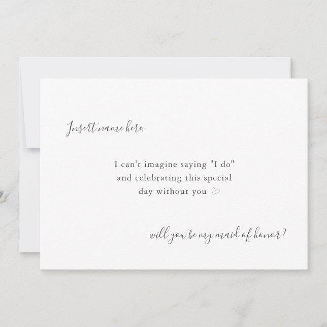 Modern Simple Calligraphy Maid of Honour Proposal Card (Front)