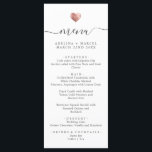 Modern Simple Calligraphy Rose Gold Heart Wedding Menu<br><div class="desc">This chic wedding menu shines with simplicity. Modern typography,  gorgeous calligraphy accented by a pretty heart in (printed) rose gold,  this suite is both minimal and elegant.</div>