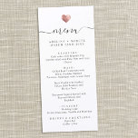 Modern Simple Calligraphy Rose Gold Heart Wedding Menu<br><div class="desc">This chic wedding menu shines with simplicity. Modern typography,  gorgeous calligraphy accented by a pretty heart in (printed) rose gold,  this suite is both minimal and elegant.</div>