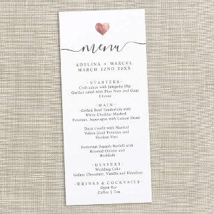 Modern Simple Calligraphy Rose Gold Heart Wedding Menu