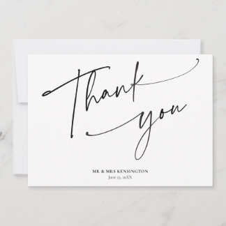Modern Simple Calligraphy Script Photo Wedding Thank You Card