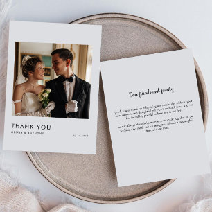 Modern Simple Calligraphy Vertical Photo Wedding Thank You Card