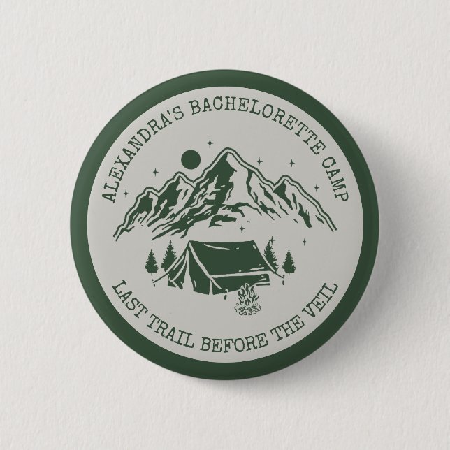 Modern Simple Camping Weekend Bachelorette Party 6 Cm Round Badge (Front)
