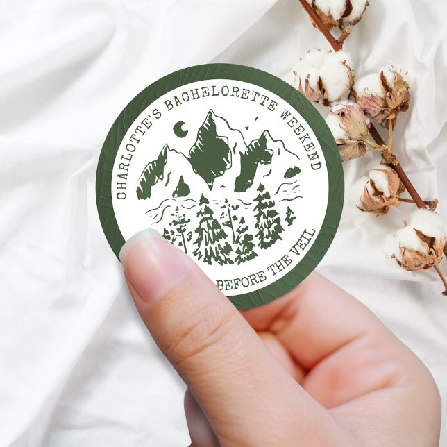 Modern Simple Camping Weekend Bachelorette Party Classic Round Sticker (Creator Uploaded)