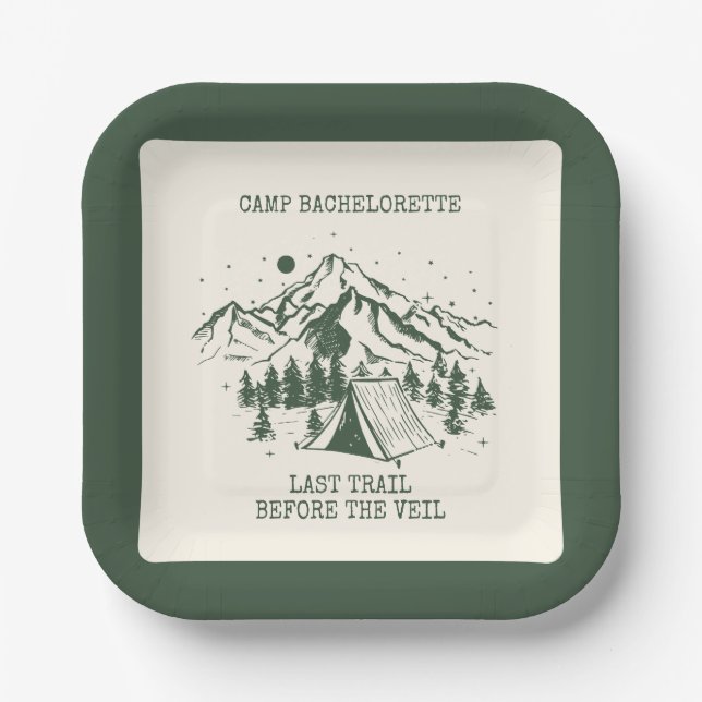 Modern Simple Camping Weekend Bachelorette Party Paper Plate (Front)