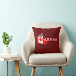 Modern Simple Canadian Canada Script map Flag Cushion