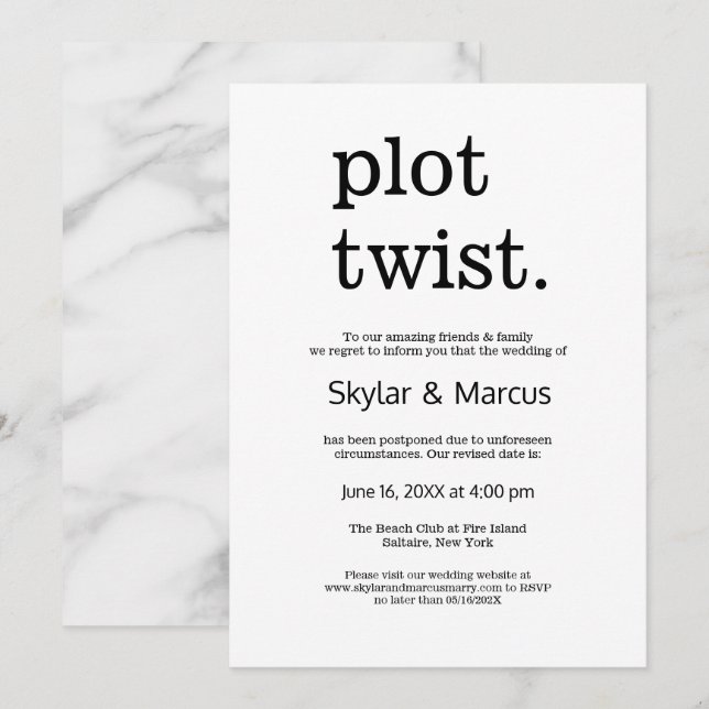 Modern Simple Casual Wedding Postponement Invitation (Front/Back)