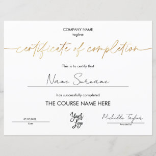 Modern Simple Certificate of Completion Add Logo