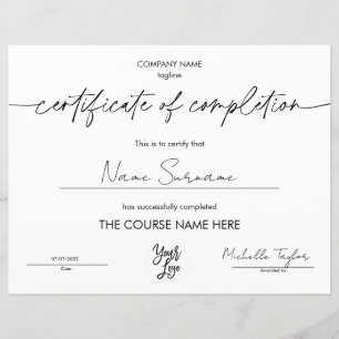 Modern Simple Certificate of Completion Add Logo