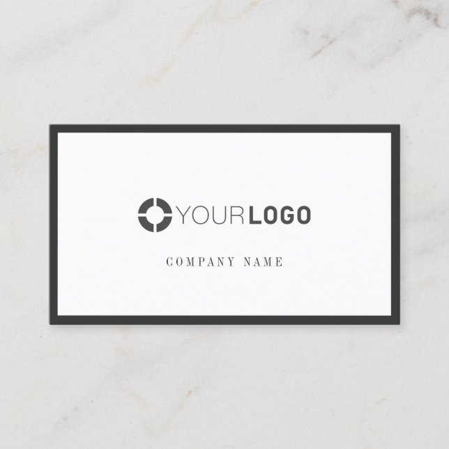 Modern simple charcoal black border company logo business card (Front)