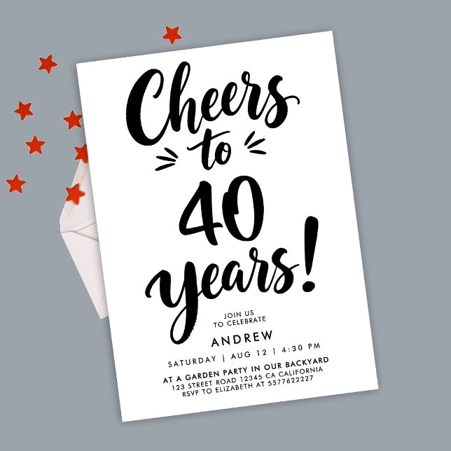 Modern Simple Cheers To 40th Ink Script Typography Invitation (Creator Uploaded)