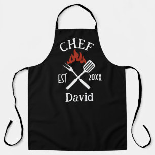 Modern Simple Chef Custom Name BBQ Adult Apron
